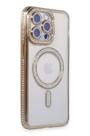 iPhone 15 Pro Kılıf Joke Simli Magneticsafe Kılıf - Gold-(5796)