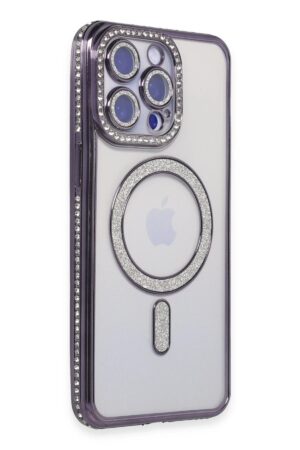 iPhone 15 Pro Kılıf Joke Simli Magneticsafe Kılıf - Derin Mor-(5796)