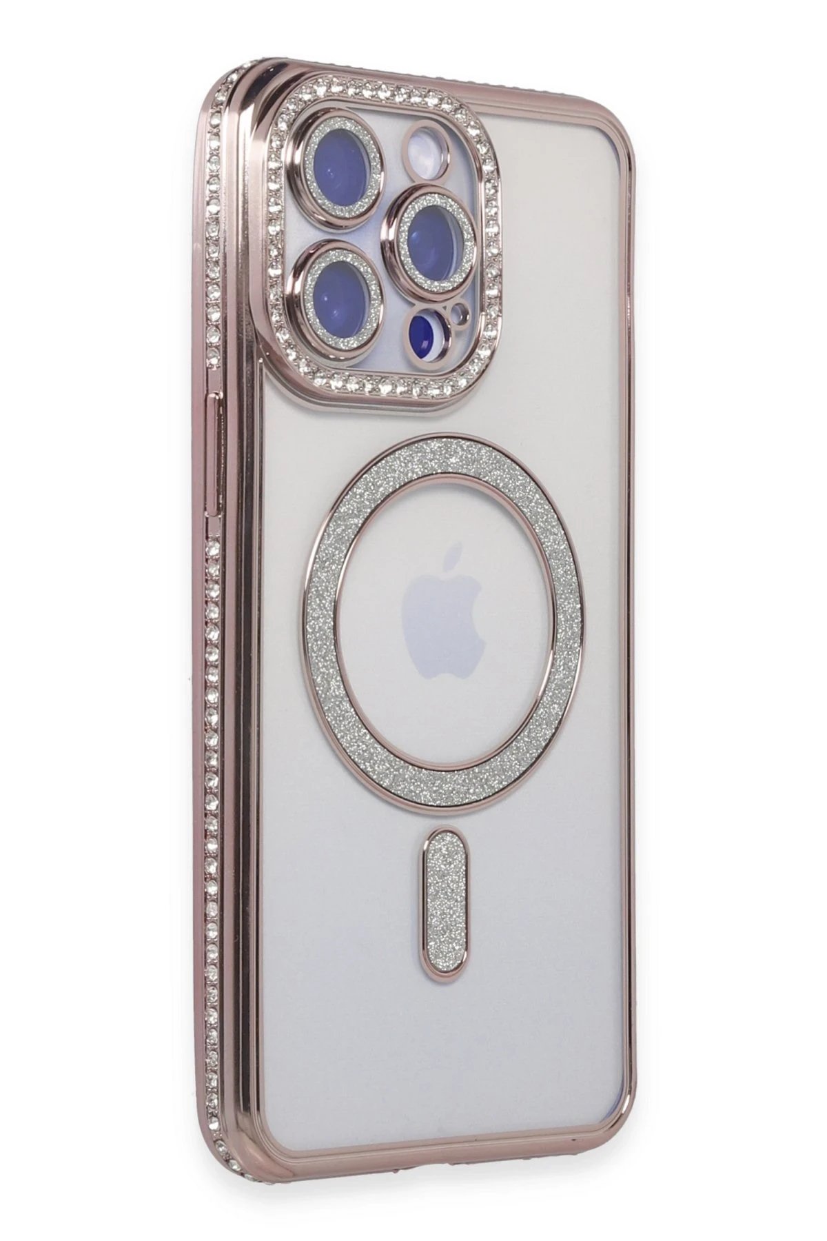 iPhone 15 Pro Max Kılıf Joke Simli Magneticsafe Kılıf - Pembe-(5796)