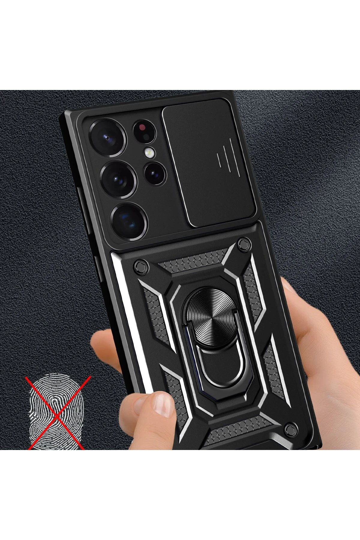 Samsung Galaxy S23 Ultra Kılıf Pars Lens Yüzüklü Silikon - Siyah-(5796) - Görsel 2