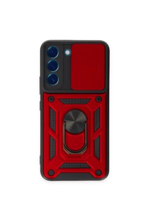 Samsung Galaxy S23 FE Kılıf Pars Lens Yüzüklü Silikon - Kırmızı-(5796)