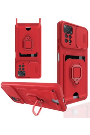 Xiaomi Redmi Note 12 Pro 4G Kılıf Zuma Kartvizitli Yüzüklü Silikon - Kırmızı-(5796)