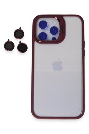 iPhone 15 Pro Kılıf Roblox Lens Standlı Kapak - Bordo-(5796)