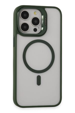 iPhone 15 Pro Max Kılıf Roblox Lens Magsafe Standlı Kapak - Koyu Yeşil-(5796)
