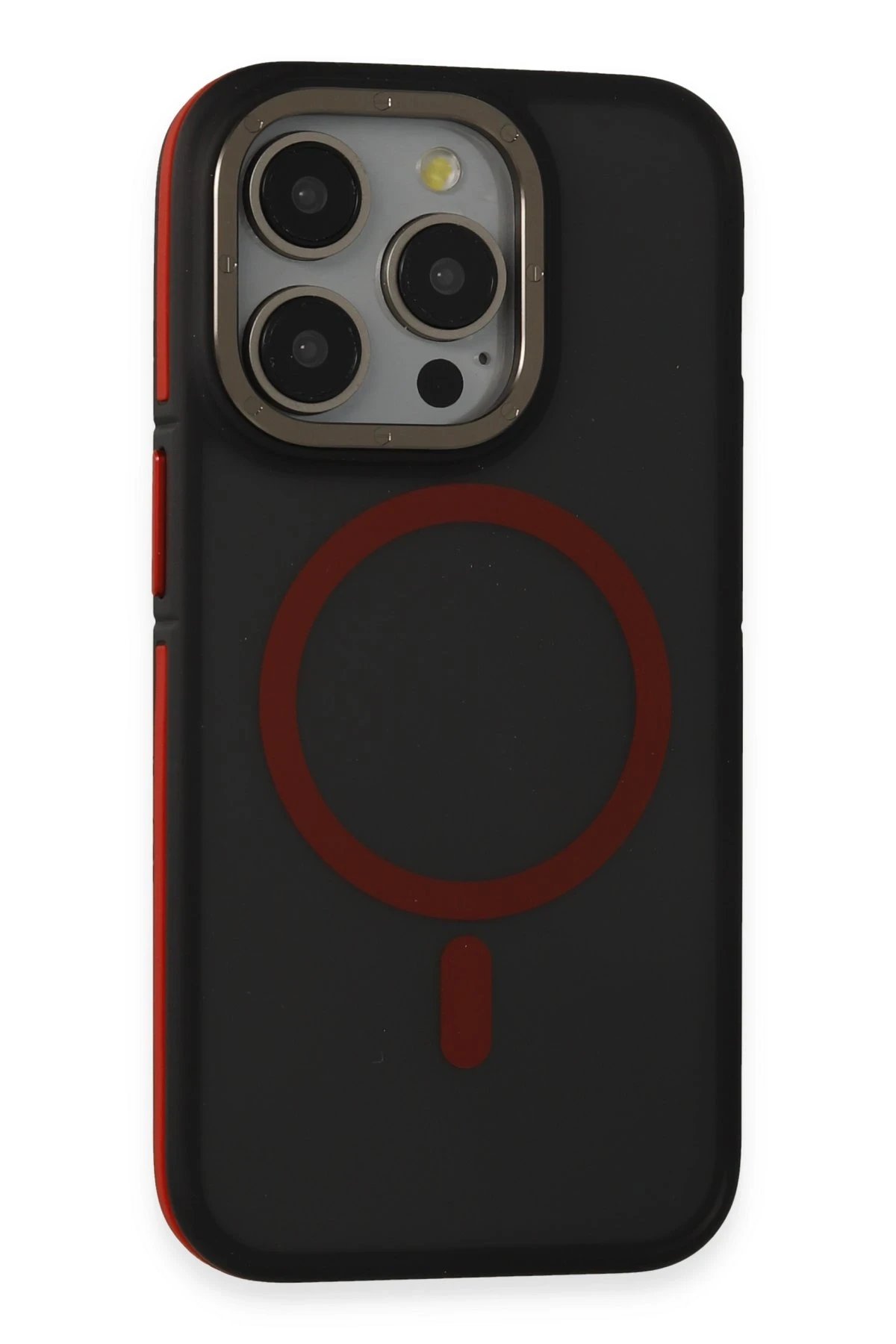 iPhone 15 Pro Max Rocky Magsafe Kapak - Siyah-Kırmızı-(5796)