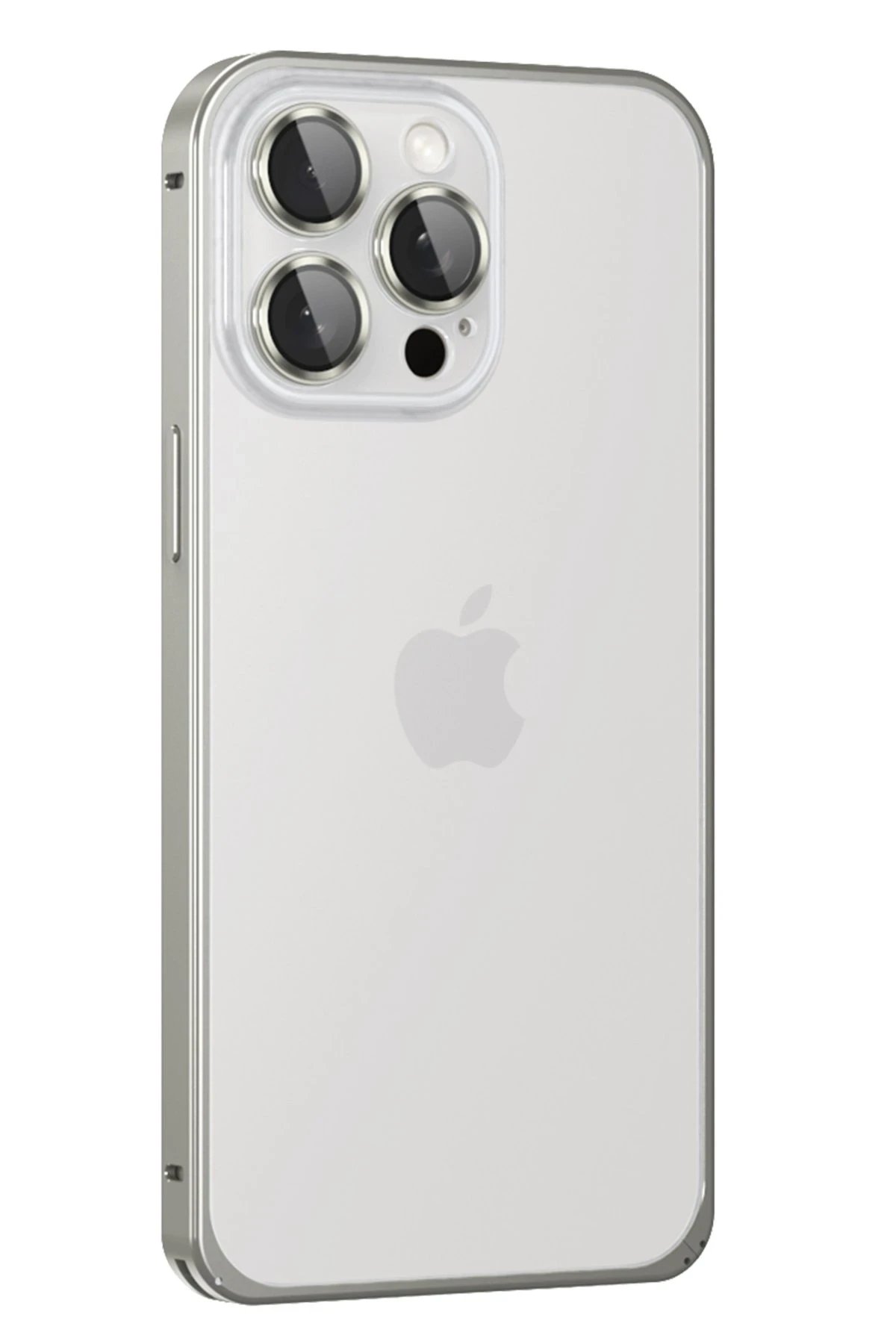 iPhone 15 Pro Metal Bumper Mat Kapak - Gri-(5796)