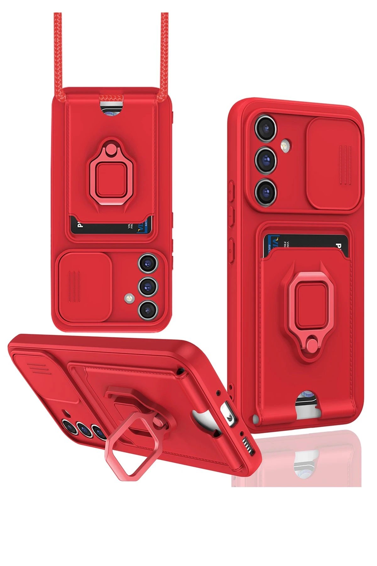Samsung Galaxy S23 FE Kılıf Zuma Kartvizitli Yüzüklü Silikon - Kırmızı-(5796)