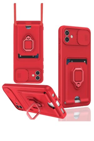 Samsung Galaxy A05 Kılıf Zuma Kartvizitli Yüzüklü Silikon - Kırmızı-(5796)