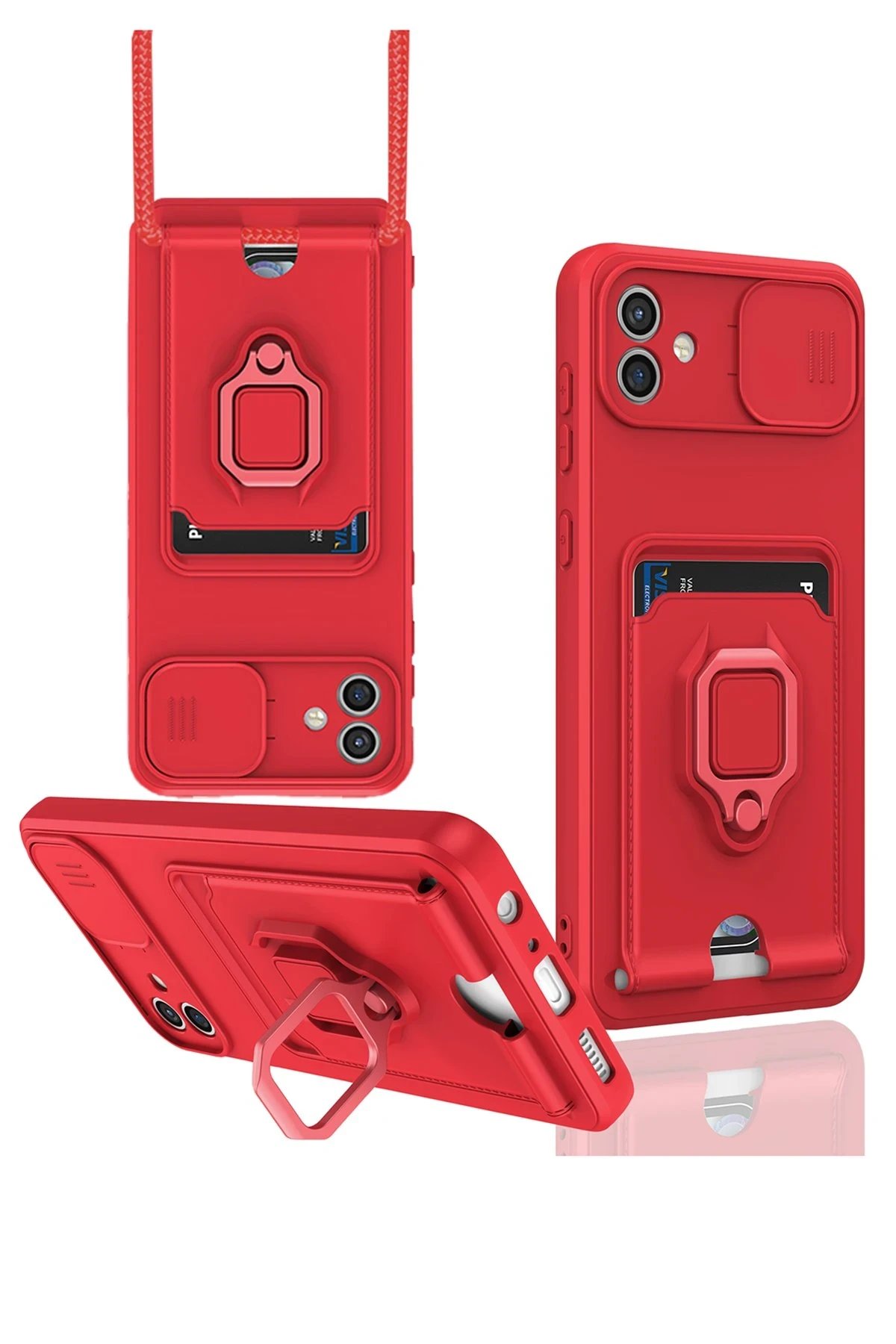 Samsung Galaxy A05 Kılıf Zuma Kartvizitli Yüzüklü Silikon - Kırmızı-(5796)