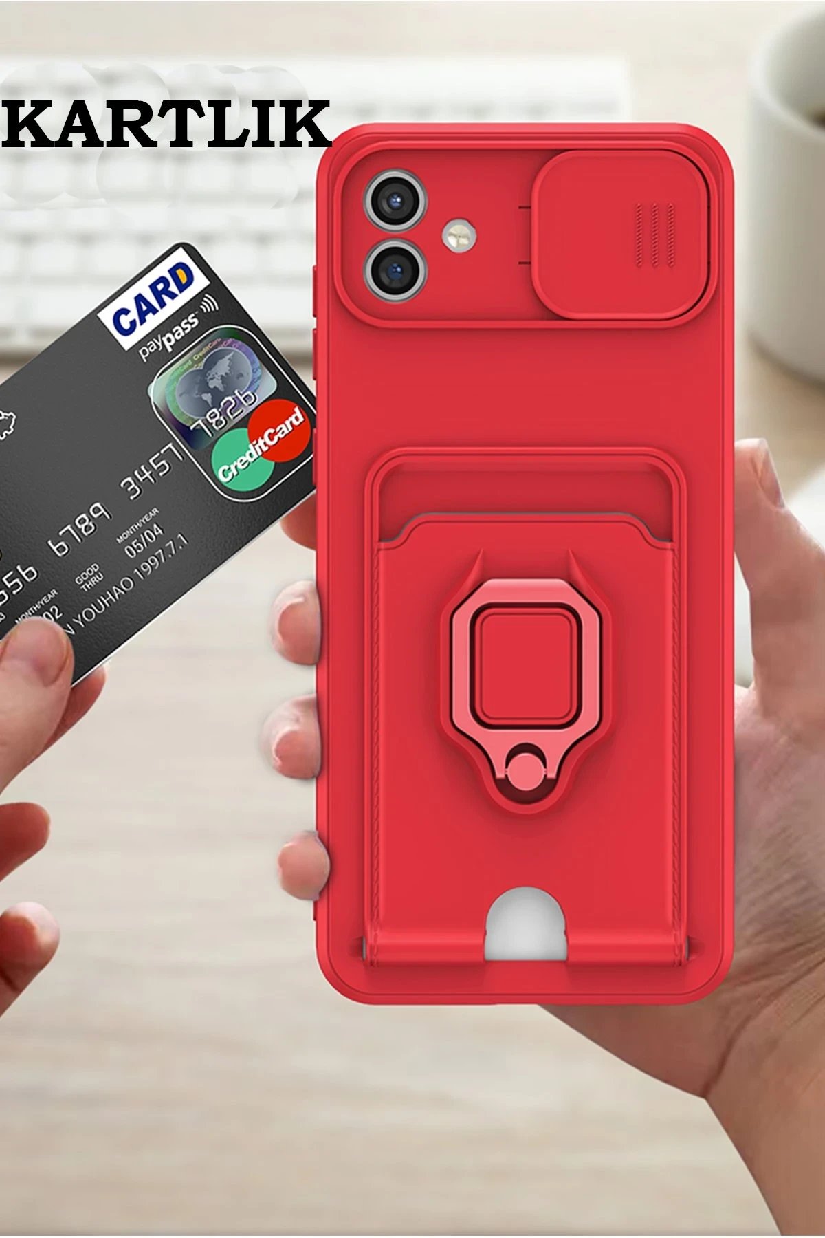 Samsung Galaxy A05 Kılıf Zuma Kartvizitli Yüzüklü Silikon - Pembe-(5796) - Görsel 4