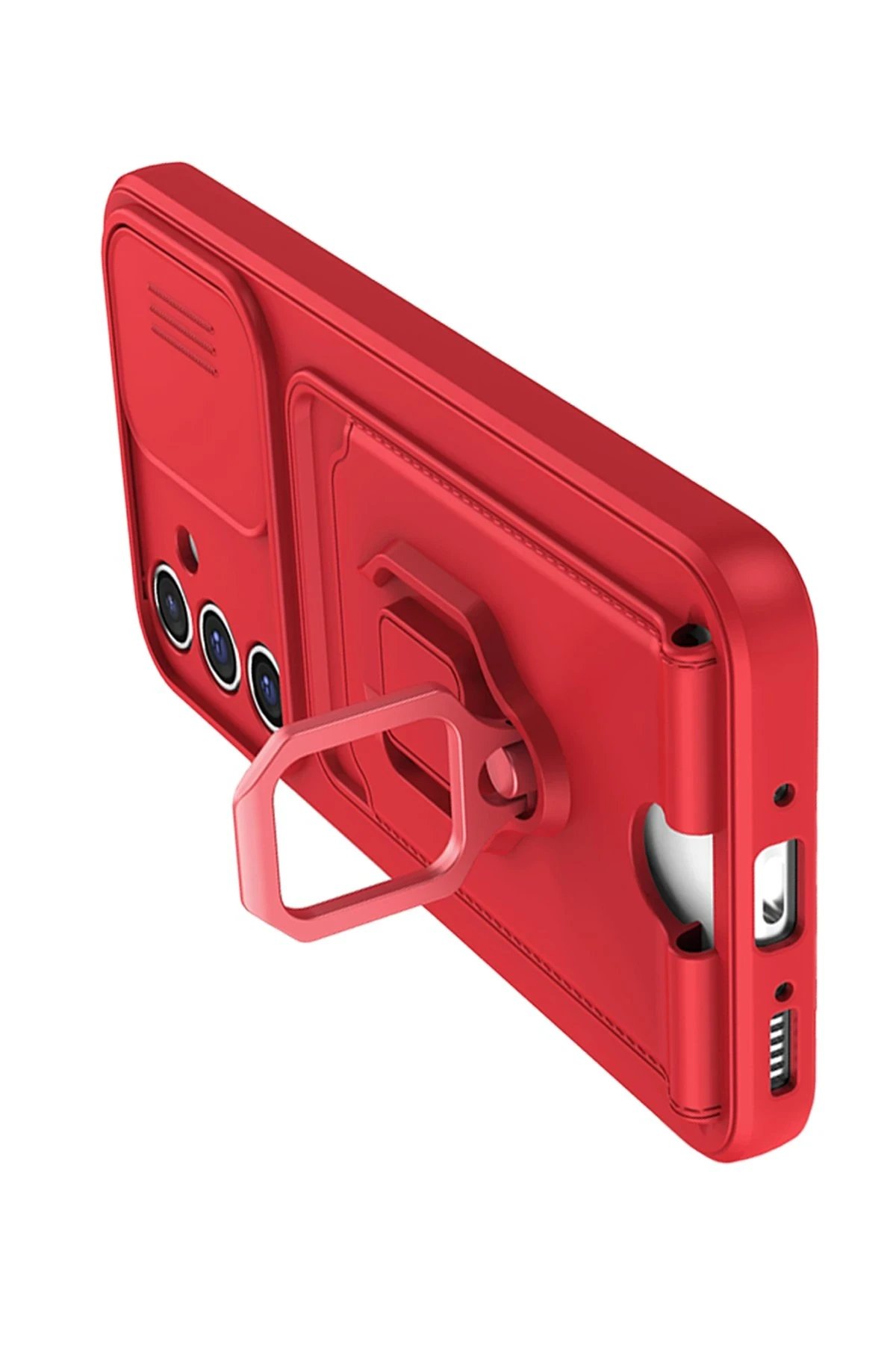 Samsung Galaxy A05S Kılıf Zuma Kartvizitli Yüzüklü Silikon - Kırmızı-(5796) - Görsel 3