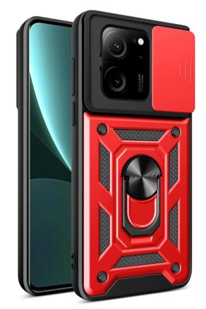 Xiaomi Mi 13T Pro Kılıf Pars Lens Yüzüklü Silikon - Kırmızı-(5796)