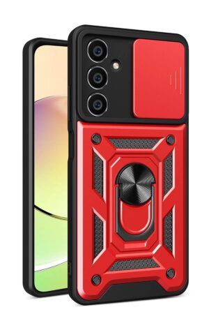 Samsung Galaxy A05 Kılıf Pars Lens Yüzüklü Silikon - Kırmızı-(5796)