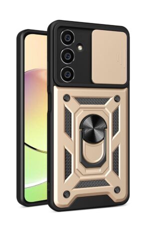 Samsung Galaxy A05S Kılıf Pars Lens Yüzüklü Silikon - Gold-(5796)