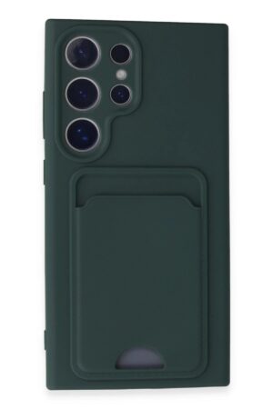 Samsung Galaxy S24 Ultra Kılıf Kelvin Kartvizitli Silikon - Koyu Yeşil-(5796)