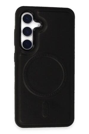 Samsung Galaxy S24 Kılıf Ozzi Magsafe Deri Kapak - Siyah-(5796)