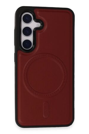 Samsung Galaxy S24 Kılıf Ozzi Magsafe Deri Kapak - Kırmızı-(5796)