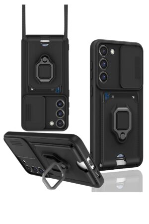 Samsung Galaxy S24 Plus Kılıf Zuma Kartvizitli Yüzüklü Silikon - Siyah-(5796)