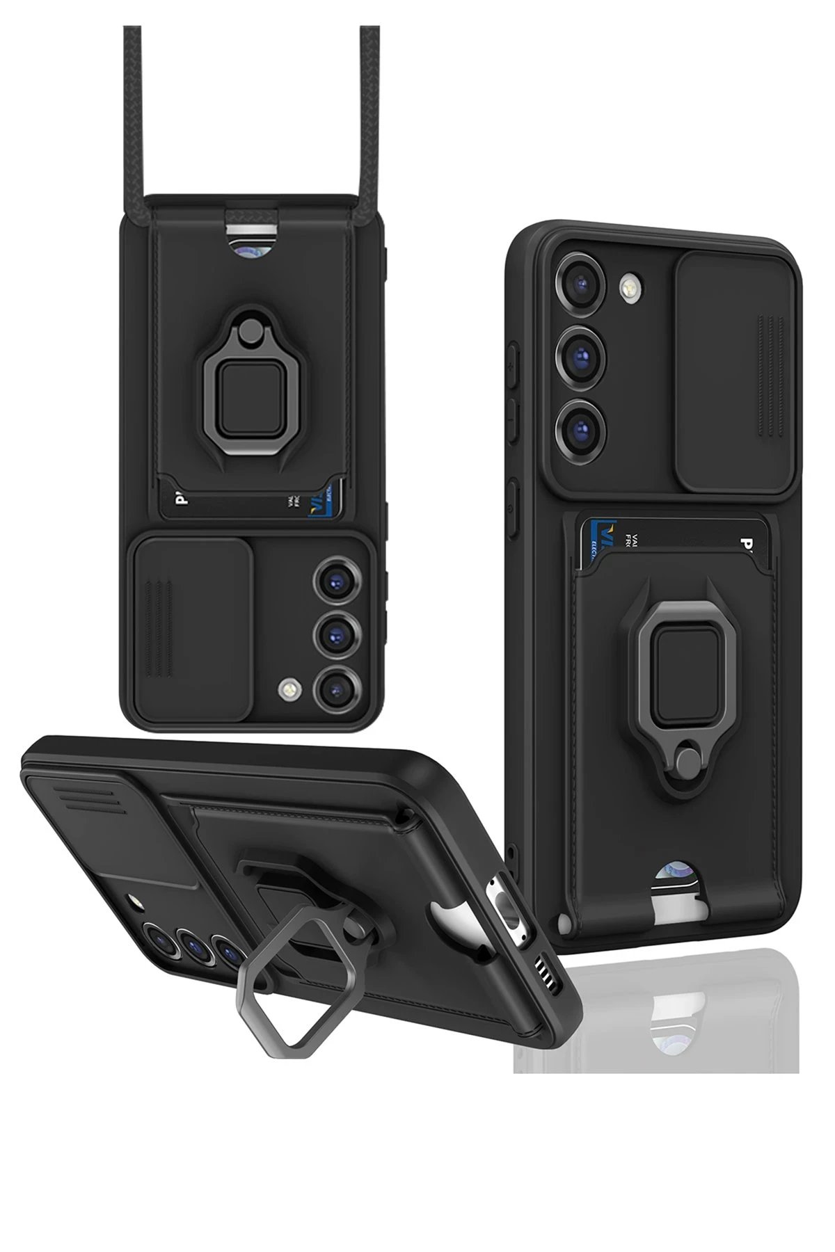 Samsung Galaxy S24 Plus Kılıf Zuma Kartvizitli Yüzüklü Silikon - Siyah-(5796)