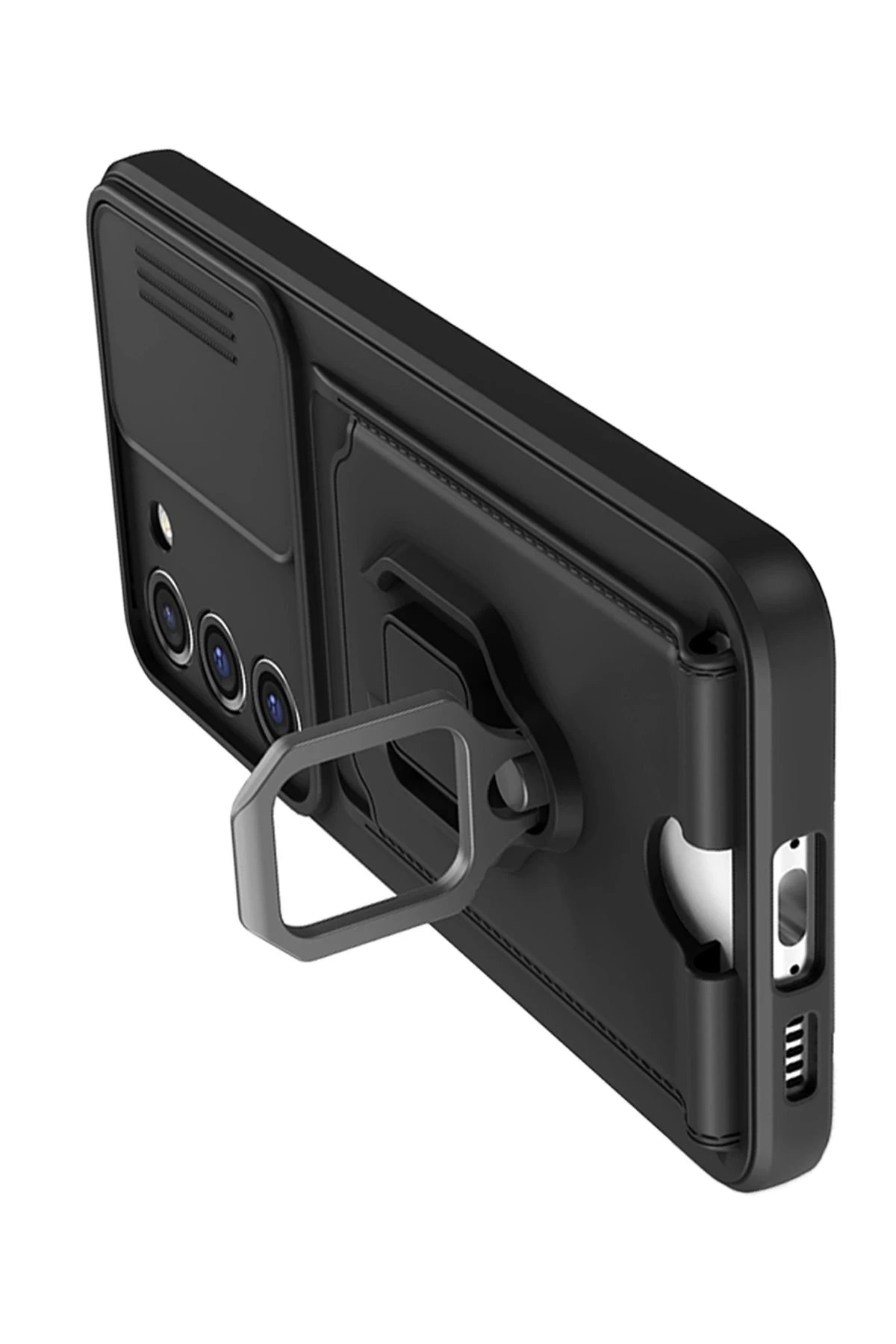 Samsung Galaxy S24 Plus Kılıf Zuma Kartvizitli Yüzüklü Silikon - Siyah-(5796) - Görsel 3