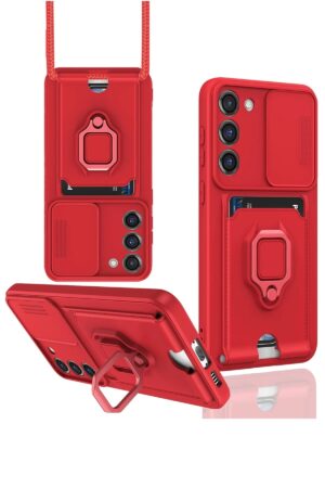 Samsung Galaxy S24 Plus Kılıf Zuma Kartvizitli Yüzüklü Silikon - Kırmızı-(5796)