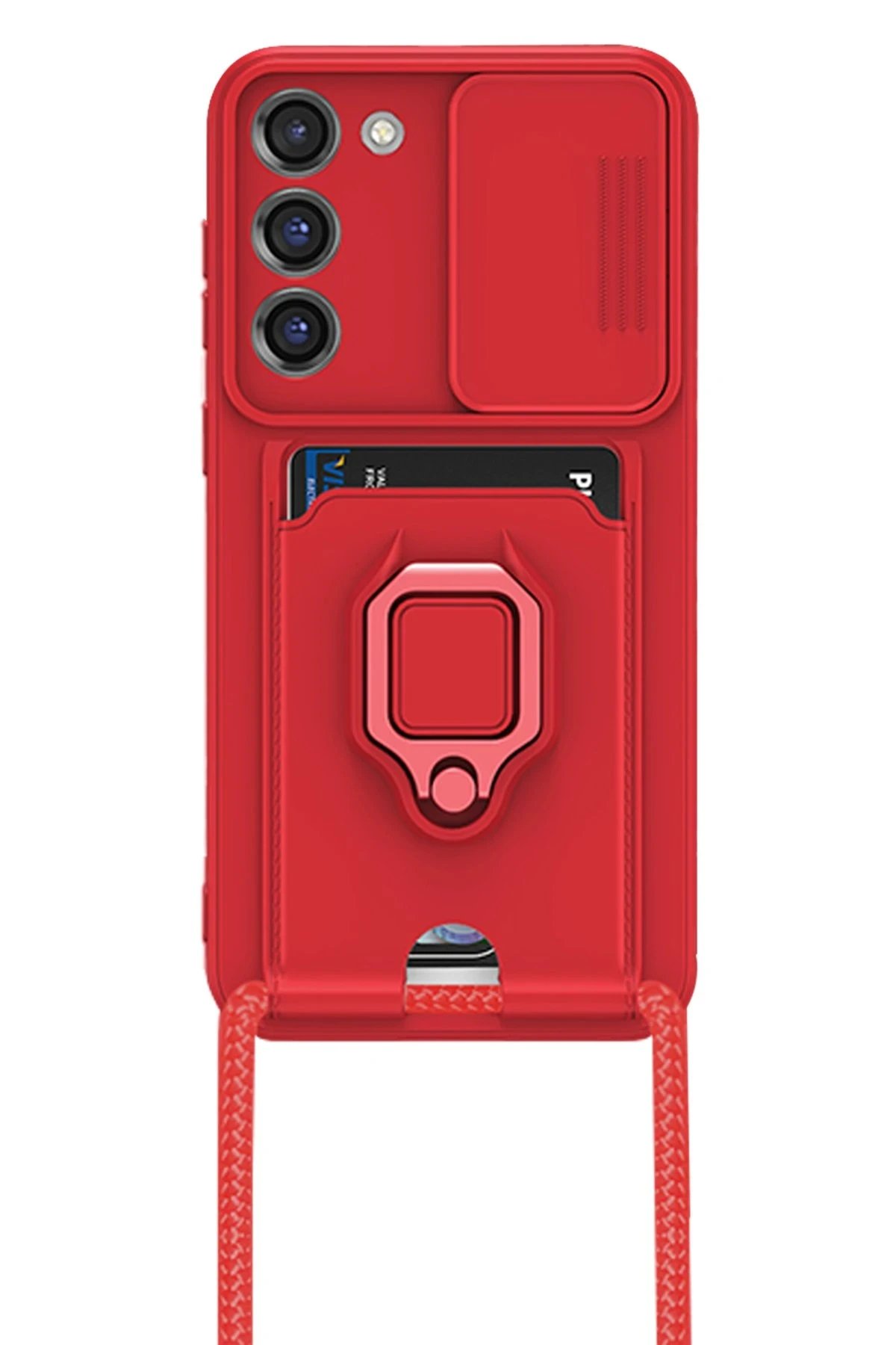 Samsung Galaxy S24 Plus Kılıf Zuma Kartvizitli Yüzüklü Silikon - Kırmızı-(5796) - Görsel 2