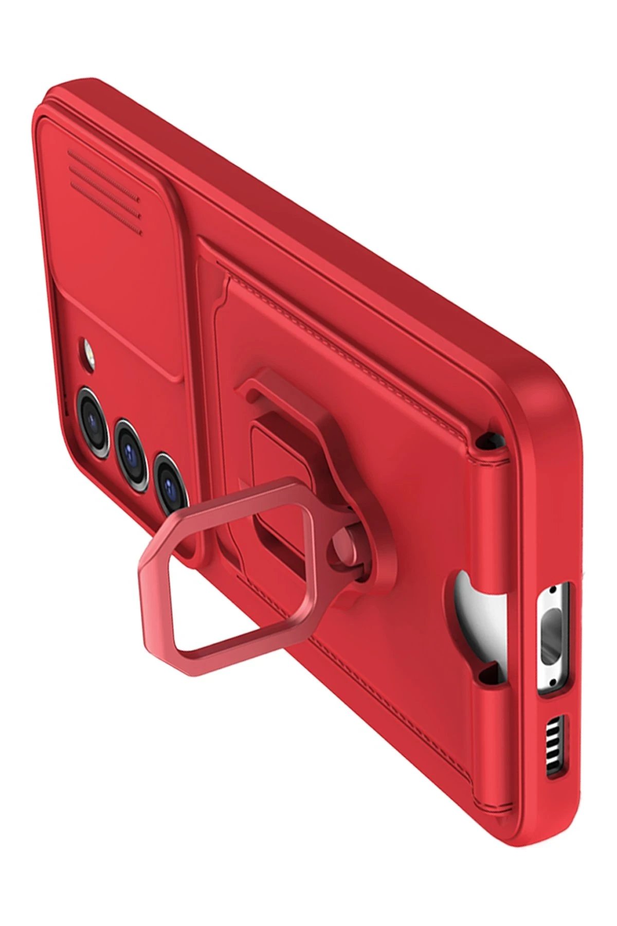 Samsung Galaxy S24 Plus Kılıf Zuma Kartvizitli Yüzüklü Silikon - Kırmızı-(5796) - Görsel 3