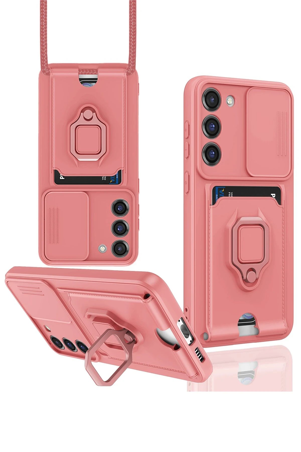 Samsung Galaxy S24 Plus Kılıf Zuma Kartvizitli Yüzüklü Silikon - Pembe-(5796)