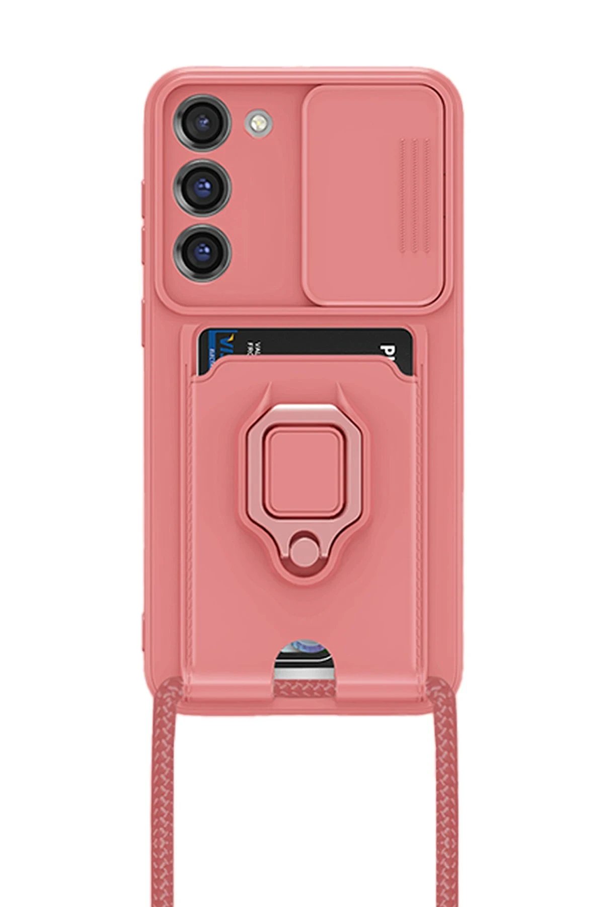 Samsung Galaxy S24 Plus Kılıf Zuma Kartvizitli Yüzüklü Silikon - Pembe-(5796) - Görsel 2