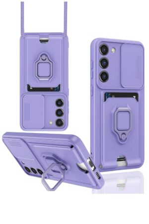 Samsung Galaxy S24 Plus Kılıf Zuma Kartvizitli Yüzüklü Silikon - Lila-(5796)