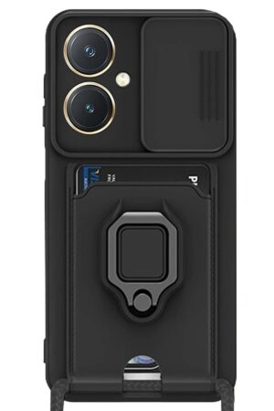 Vivo Y27 Kılıf Zuma Kartvizitli Yüzüklü Silikon - Siyah-(5796)