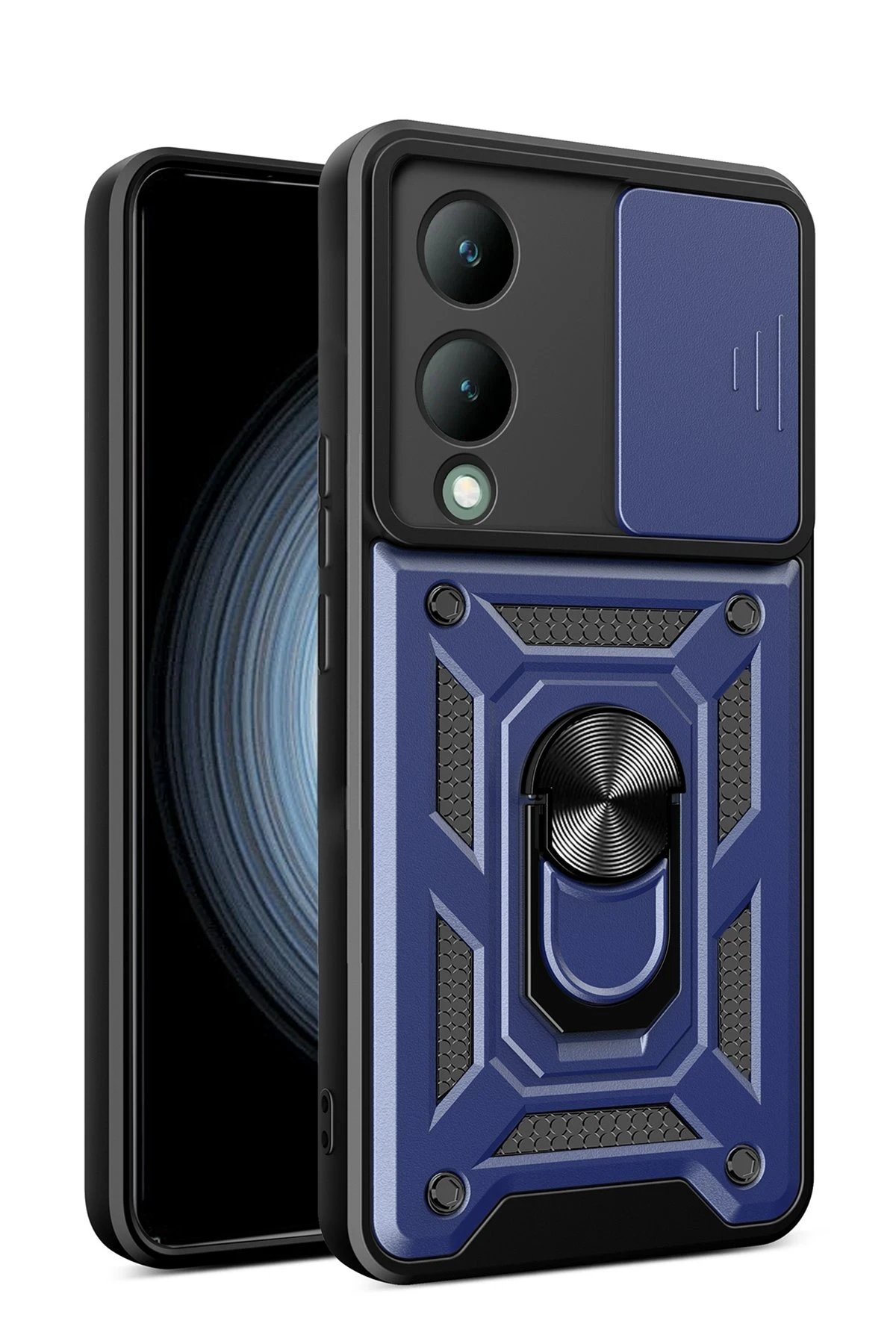 Vivo Y17S Kılıf Pars Lens Yüzüklü Silikon - Lacivert-(5796)