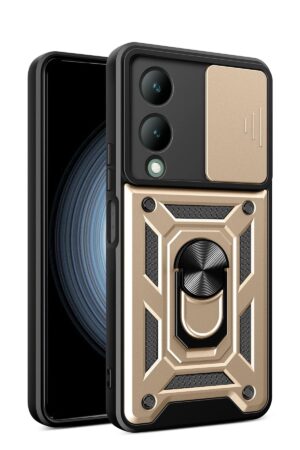 Vivo Y17S Kılıf Pars Lens Yüzüklü Silikon - Gold-(5796)