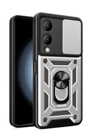 Vivo Y17S Kılıf Pars Lens Yüzüklü Silikon - Gümüş-(5796)