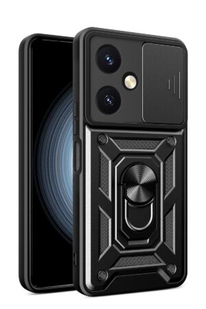 Vivo Y27 Kılıf Pars Lens Yüzüklü Silikon - Siyah-(5796)