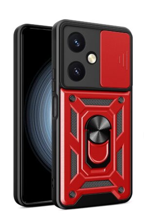 Vivo Y27 Kılıf Pars Lens Yüzüklü Silikon - Kırmızı-(5796)