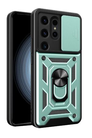 Samsung Galaxy S24 Ultra Kılıf Pars Lens Yüzüklü Silikon - Yeşil-(5796)