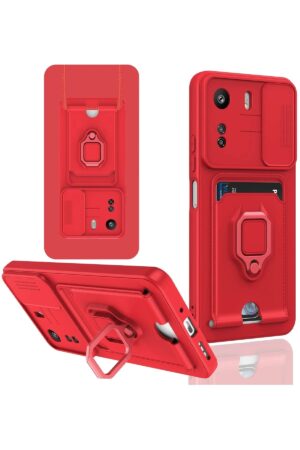 Xiaomi Redmi 13C Kılıf Zuma Kartvizitli Yüzüklü Silikon - Kırmızı-(5796)