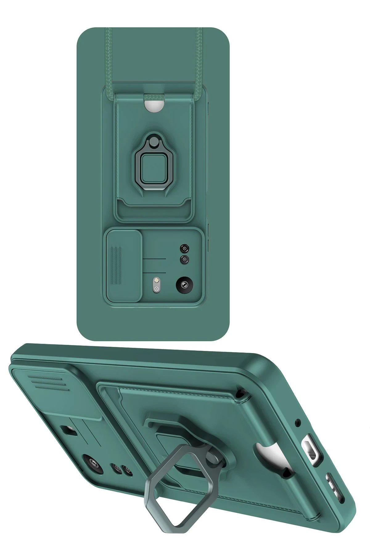 Xiaomi Redmi 13C Kılıf Zuma Kartvizitli Yüzüklü Silikon - Yeşil-(5796) - Görsel 2