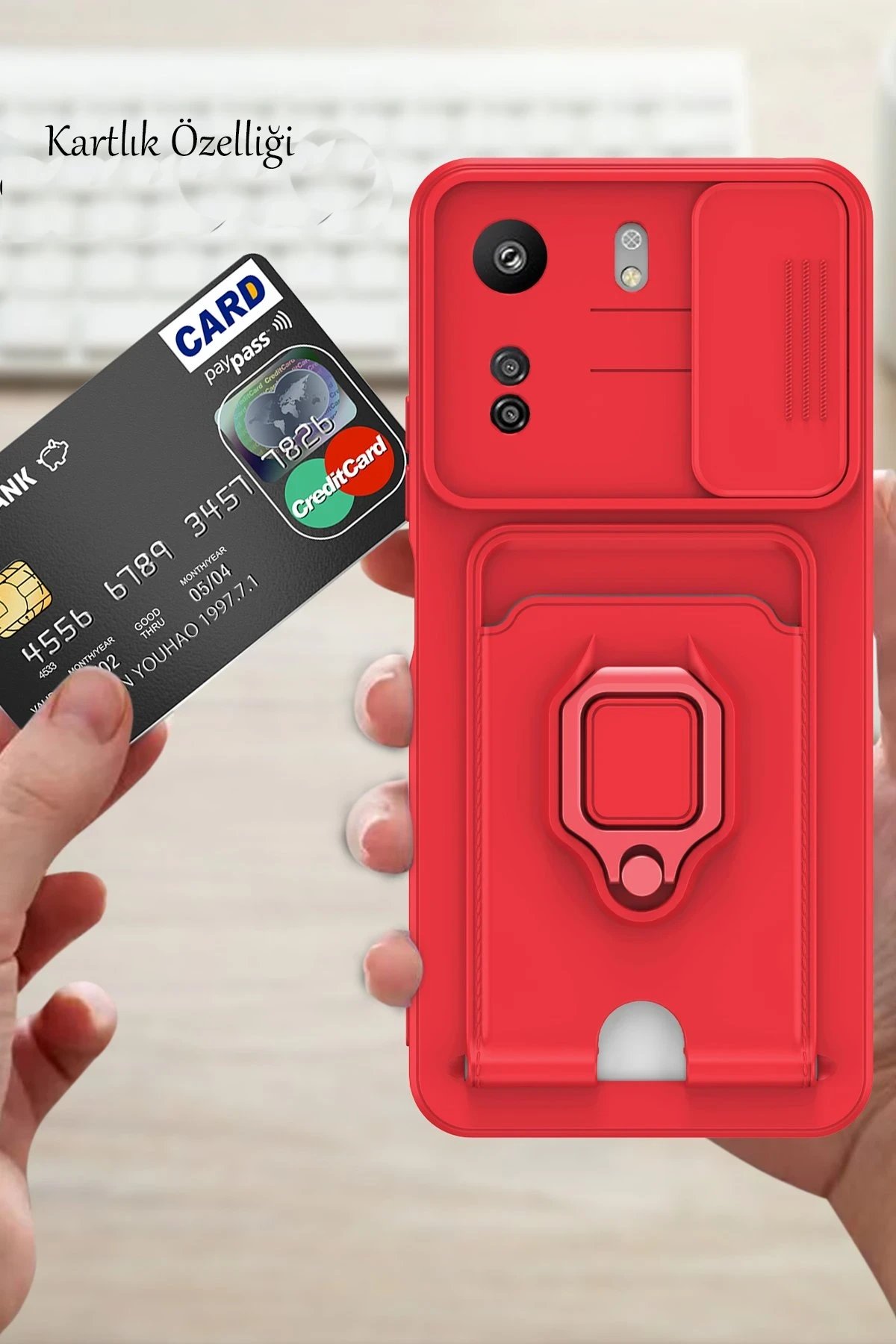 Xiaomi Redmi 13C Kılıf Zuma Kartvizitli Yüzüklü Silikon - Yeşil-(5796) - Görsel 3