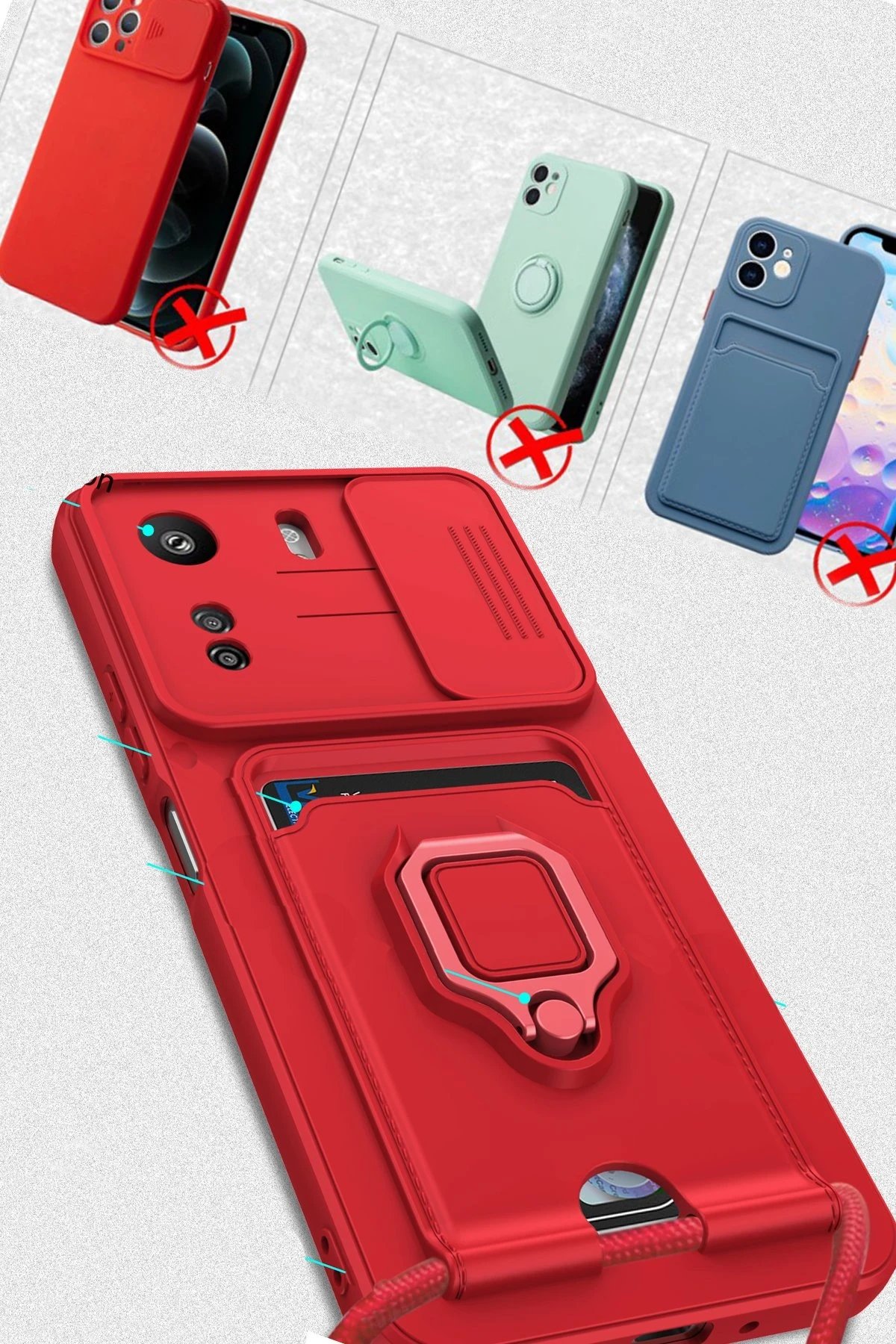 Xiaomi Redmi 13C Kılıf Zuma Kartvizitli Yüzüklü Silikon - Yeşil-(5796) - Görsel 4