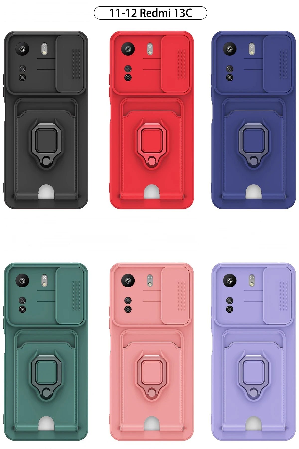 Xiaomi Redmi 13C Kılıf Zuma Kartvizitli Yüzüklü Silikon - Yeşil-(5796) - Görsel 5