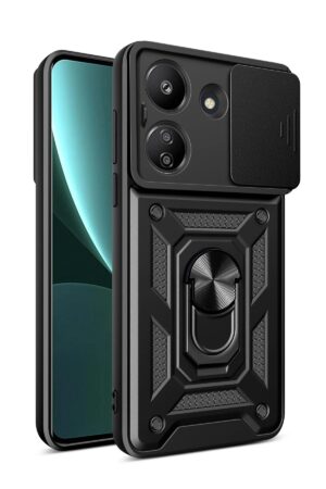 Xiaomi Redmi 13C Kılıf Pars Lens Yüzüklü Silikon - Siyah-(5796)