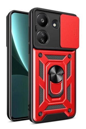 Xiaomi Redmi 13C Kılıf Pars Lens Yüzüklü Silikon - Kırmızı-(5796)