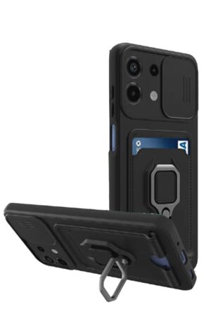 Xiaomi Redmi Note 13 4G Kılıf Zuma Kartvizitli Yüzüklü Silikon - Siyah-(5796)