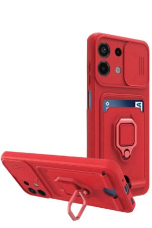 Xiaomi Redmi Note 13 4G Kılıf Zuma Kartvizitli Yüzüklü Silikon - Kırmızı-(5796)