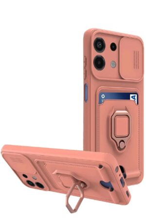 Xiaomi Redmi Note 13 4G Kılıf Zuma Kartvizitli Yüzüklü Silikon - Pembe-(5796)