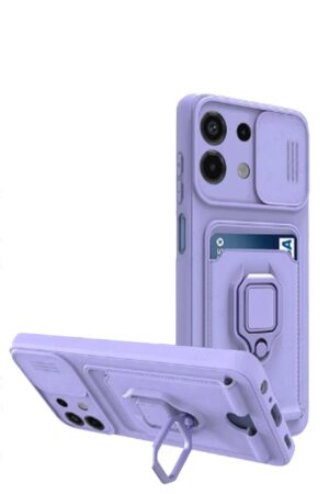 Xiaomi Redmi Note 13 4G Kılıf Zuma Kartvizitli Yüzüklü Silikon - Lila-(5796)