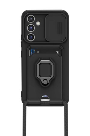 Samsung Galaxy A25 5G Kılıf Zuma Kartvizitli Yüzüklü Silikon - Siyah-(5796)