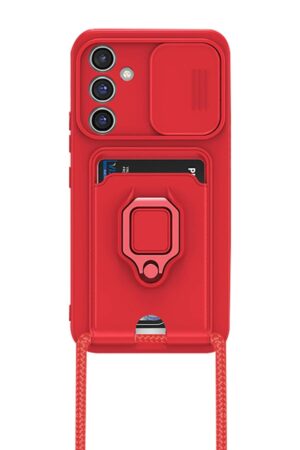 Samsung Galaxy A25 5G Kılıf Zuma Kartvizitli Yüzüklü Silikon - Kırmızı-(5796)